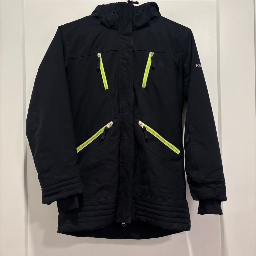 Karbon Kids Black Neon Lime Green Insulated Ski Jacket Winter Coat Size 12